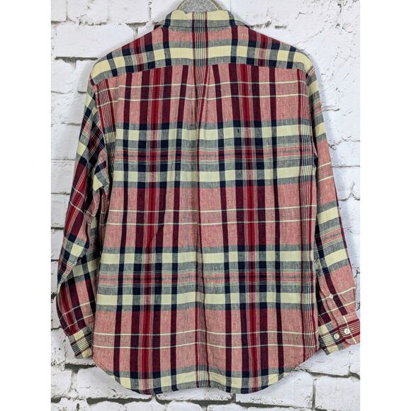 LAUREN Ralph Lauren 100% Linen Plaid LS Shirt Monogram Country Cottage Size 12 - Picture 4 of 6